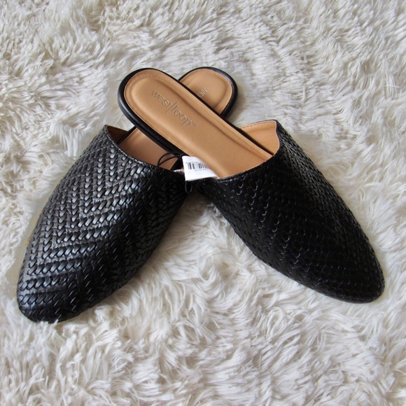 woven slip on mules